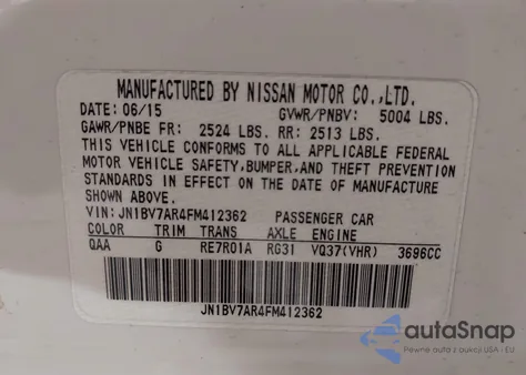 2015 Infiniti Q50 Sport z USA, uszkodzony, nr VIN JN1BV7AR4FM412362